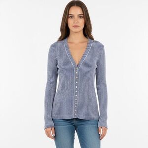 Zenana Outfitters Blue Ribbed Button-Up Blouse